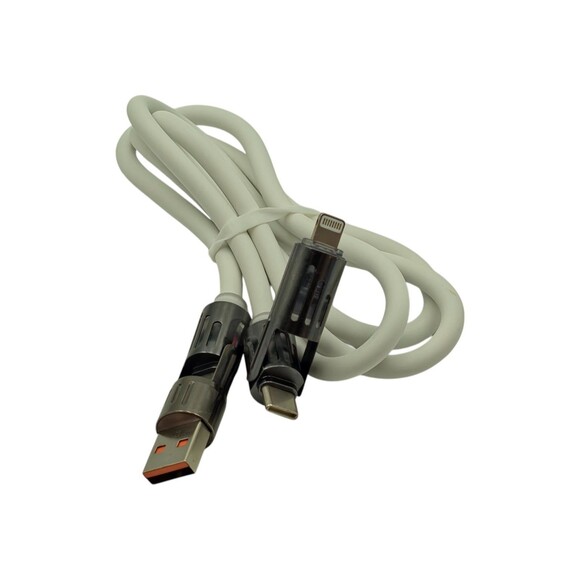 Multi Connector Charging Cable 6ft USB A USB C to USB C Lightning LED Tips White - Picture 4 of 8
